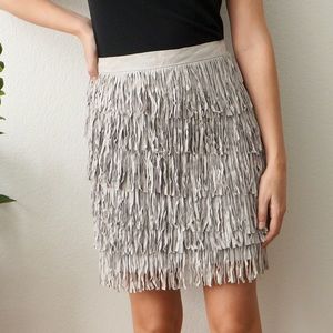 White House Black Market Silver Fringe Suede Skirt